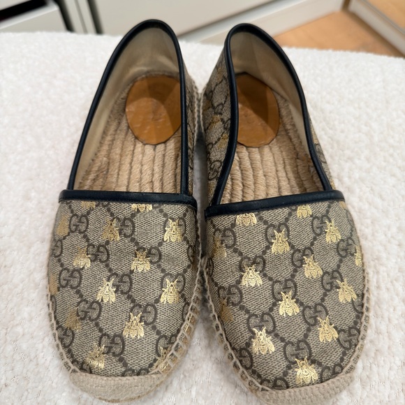 Gucci Shoes - Gucci Beige and Gold Bee Espadrilles 35